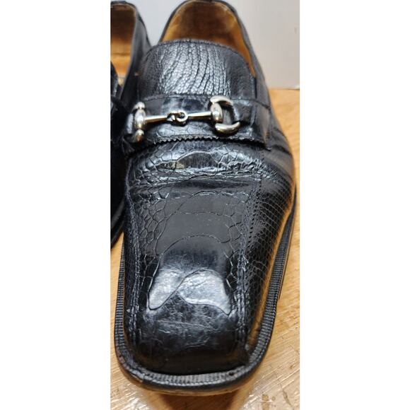 David Eden Lizard/Ostrich Loafer Sz 10.5 Black Leather Silver Horsebit main image 8